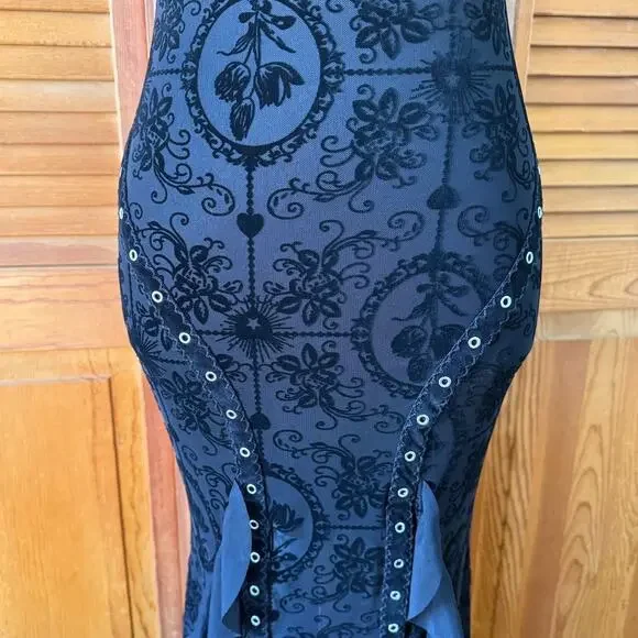 Gothic Victorian Vampire Dark Fairy Torture Garden Black Ruffle & Strap Dress - Picture 3 of 12